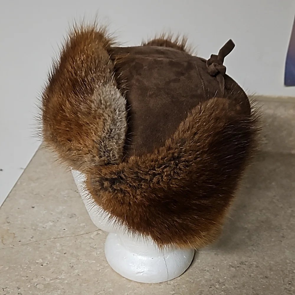 Vintage real fur russian style ushanka trapper hat